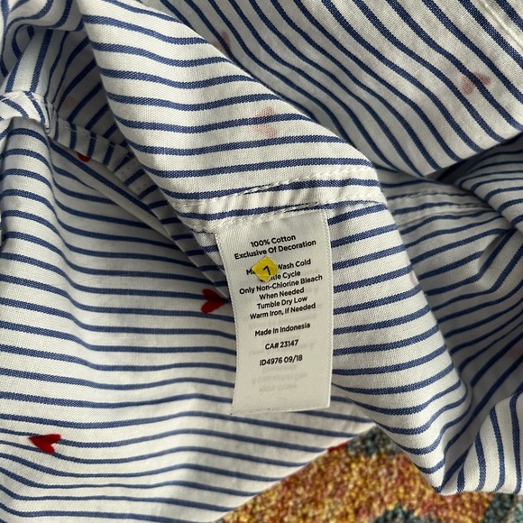 Talbots blue and white striped button down with embroidered hearts - Picture 4 of 5